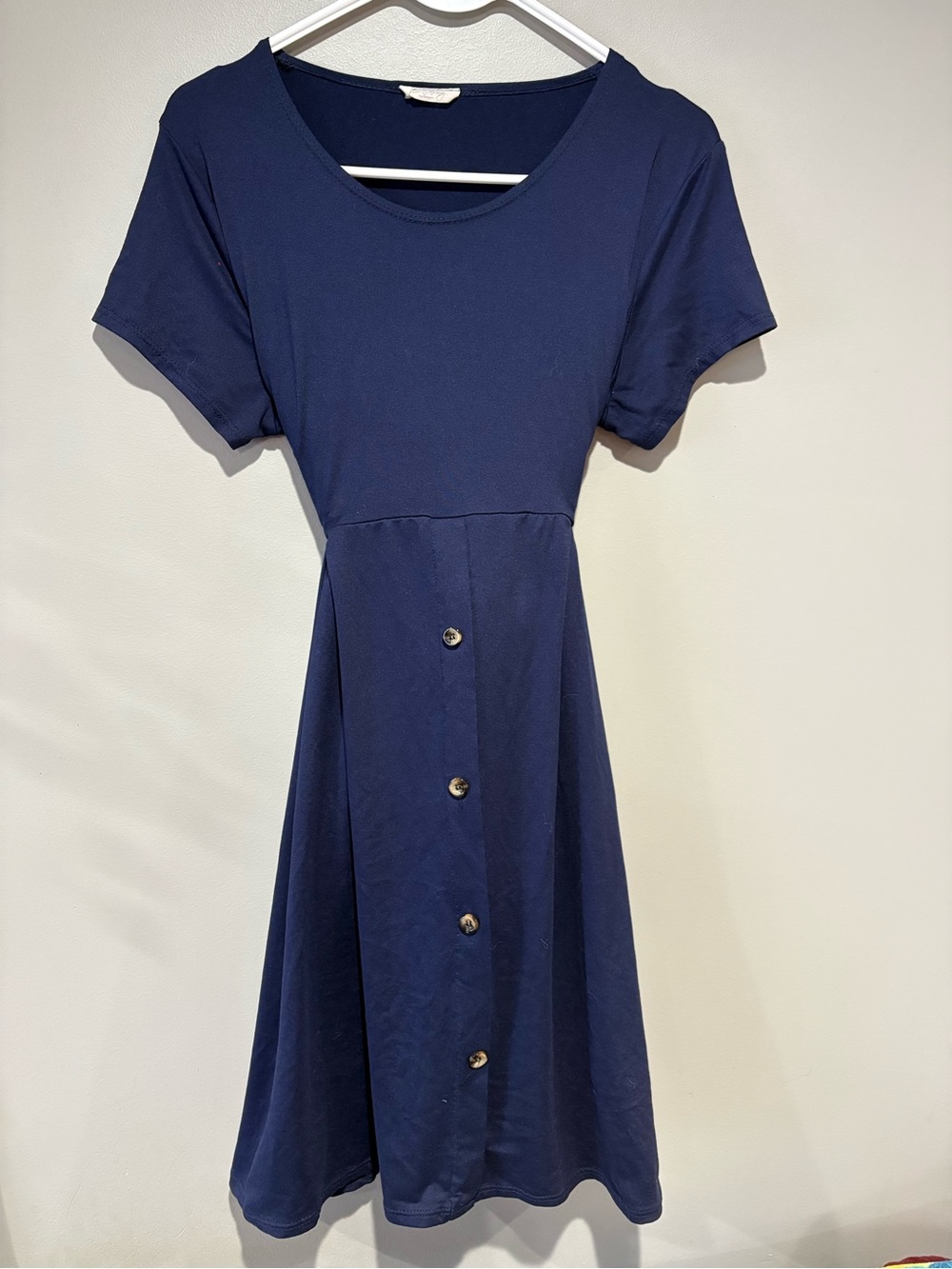 Navy Short-Sleeve Button-Front Fit & Flare Dress